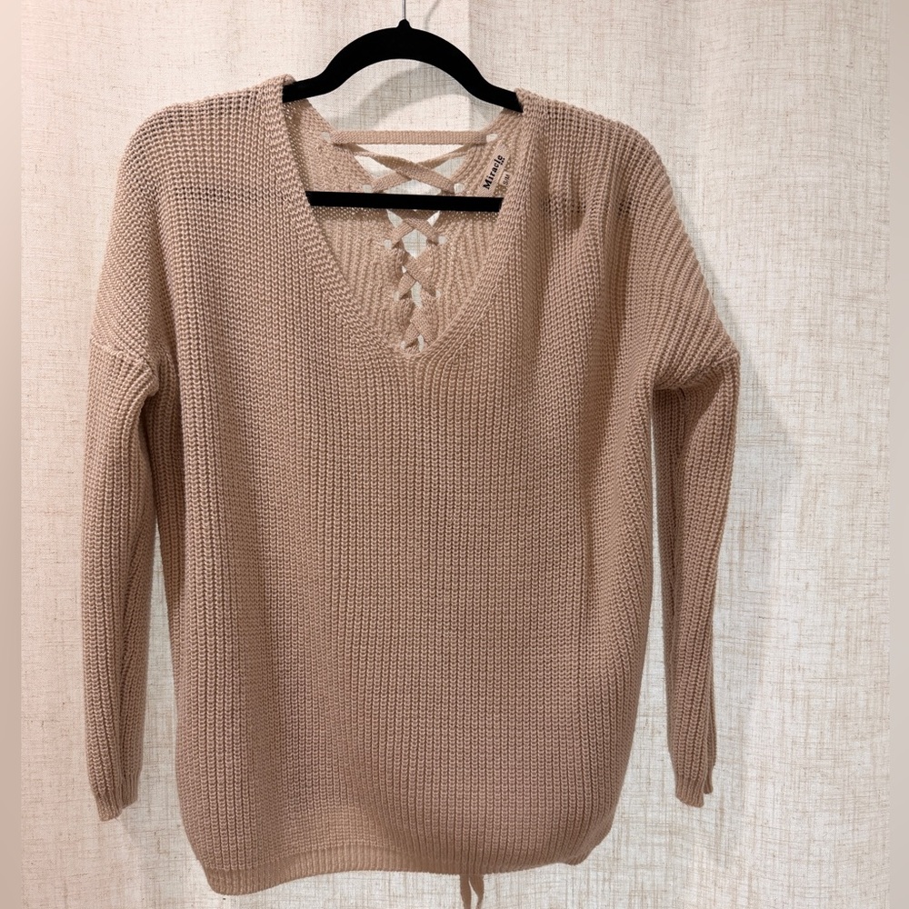 Miracle Women's V-Neck Sweater in Tan